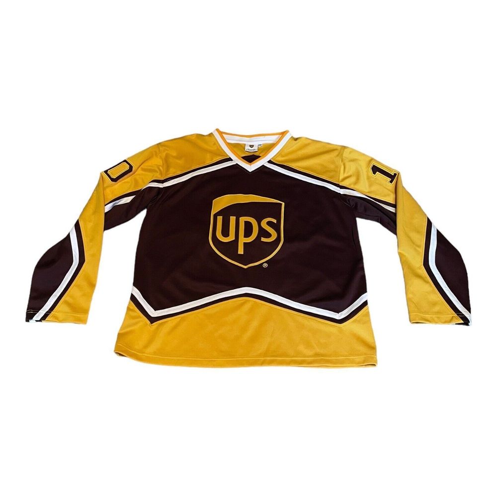 Vintage UPS Hockey Jersey Brown Yellow Promo United Postal Service XL NASCAR